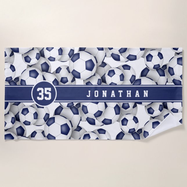 Blue white soccer team colors boys girls  beach towel (Front)
