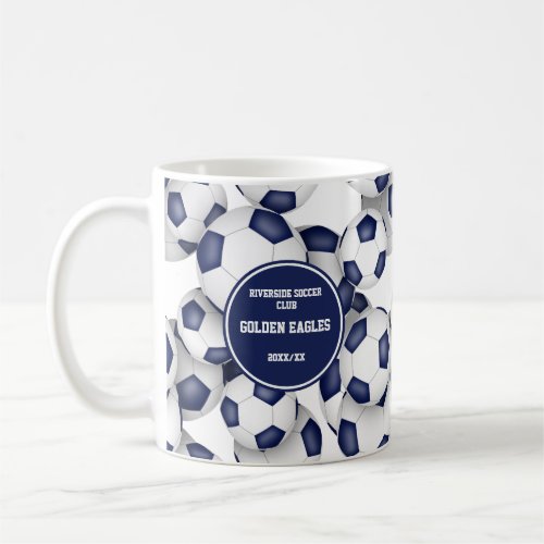 blue white soccer team colors coach name coffee mug