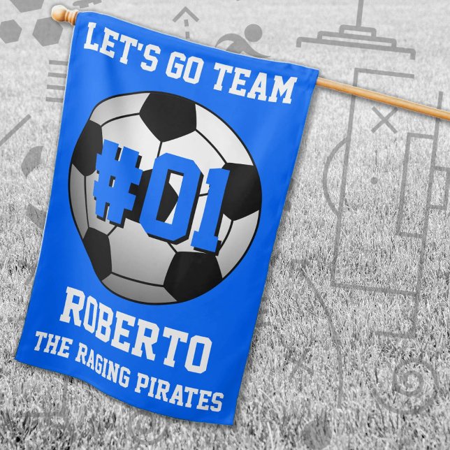 Blue White Soccer Team Colors House Flag (Blue and White Soccer Let's Go Team Flag. Celebrate your high school or college athlete.)