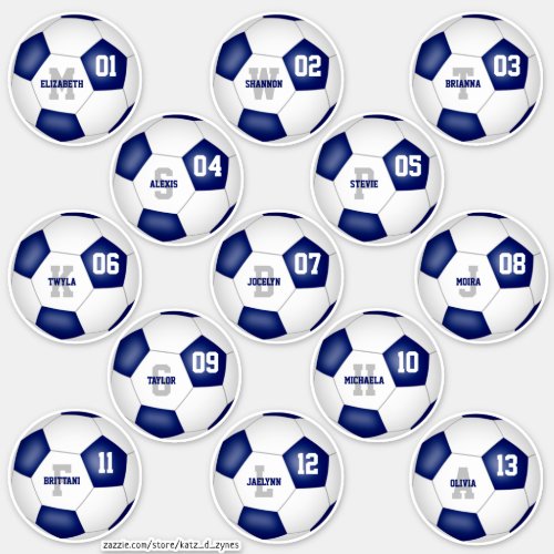 blue white soccer team colors individual players sticker