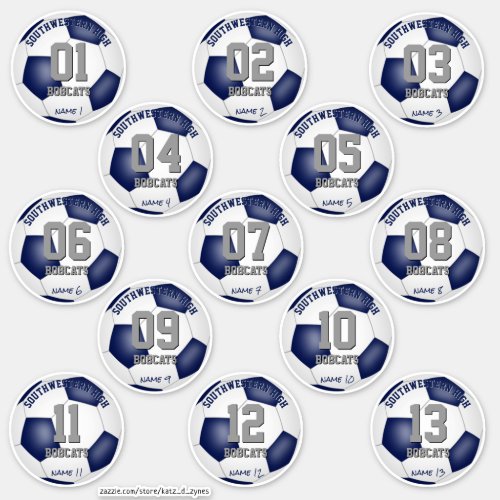 blue white soccer team colors set of 13 sticker