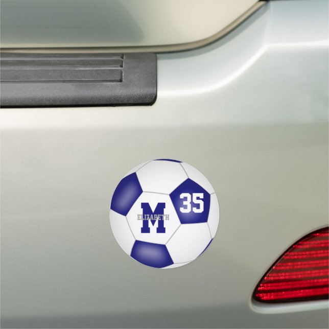 blue white soccer team gift ideas under 10 car magnet (In Situ)