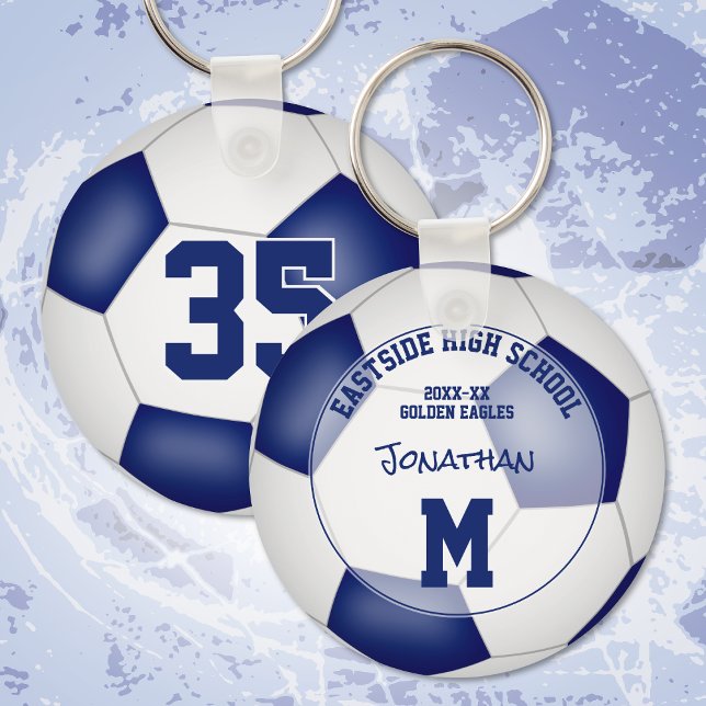 blue white soccer team personalized sports gifts keychain (Creator Uploaded)