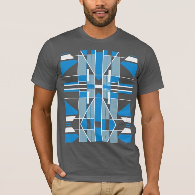 Blue White Southwest Look Ornate Mosaic Abstract T-Shirt (Front)