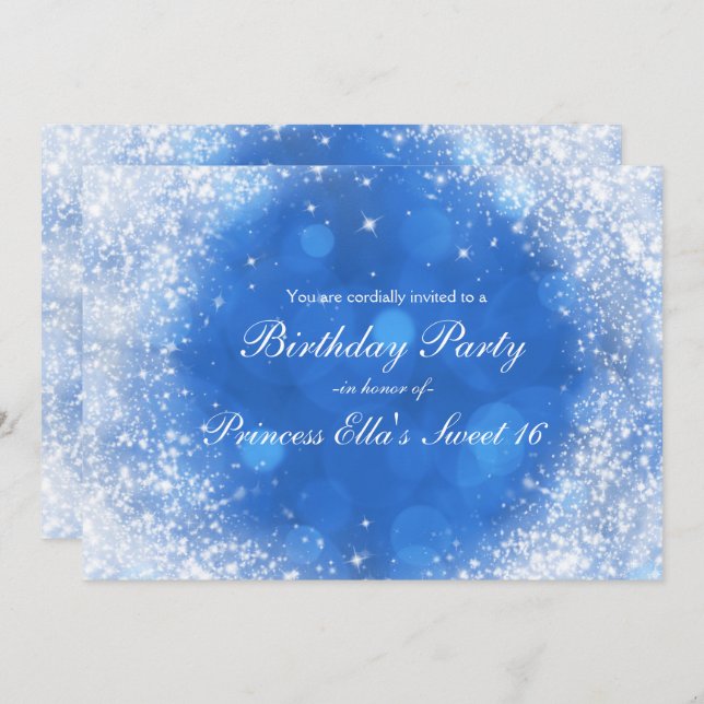 Blue & White Sparkle Cinderella Any Event Party Invitation (Front/Back)