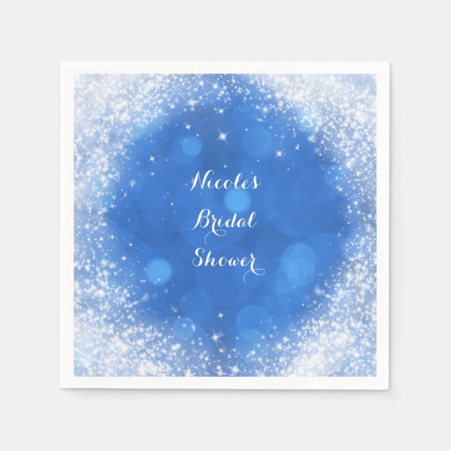 Blue & White Sparkle Cinderella Any Event Party Napkins (Front)