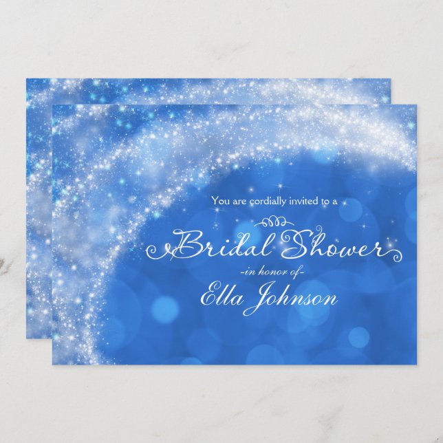 Blue & White Sparkle Cinderella Bridal Shower Invitation (Front/Back)