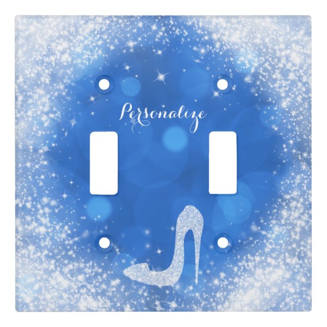Blue & White Sparkle Cinderella Princess Glam Light Switch Cover (Front)