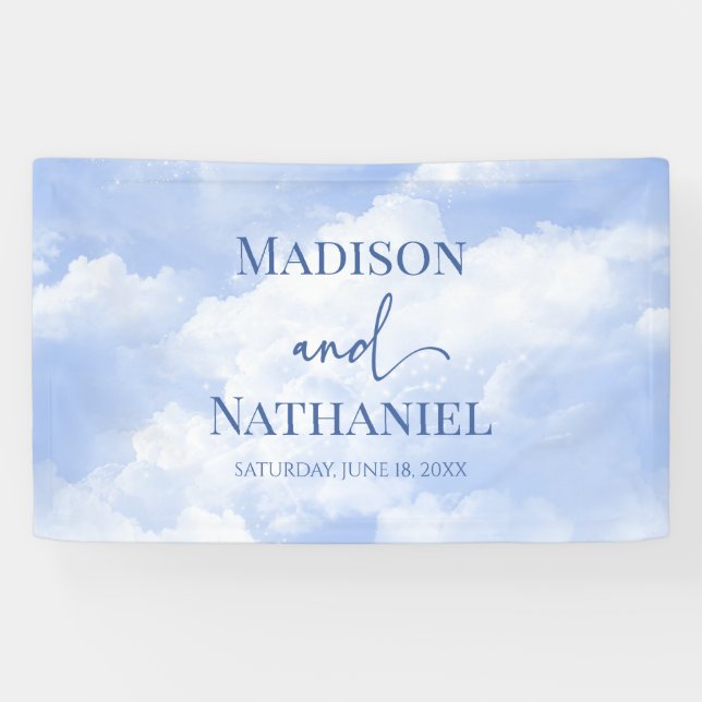 Blue White Sparkle Clouds Dreamy Elegant Wedding Banner (Horizontal)