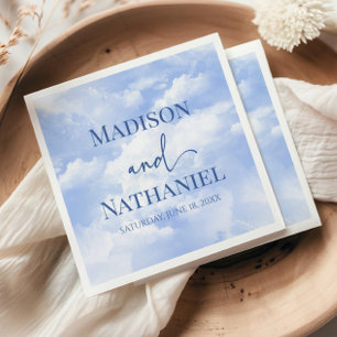 Blue White Sparkle Clouds Dreamy Elegant Wedding Napkins