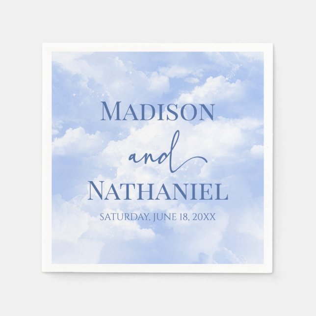 Blue White Sparkle Clouds Dreamy Elegant Wedding Napkins (Front)