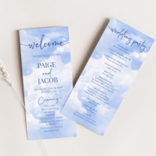 Blue White Sparkle Clouds Dreamy Elegant Wedding Program
