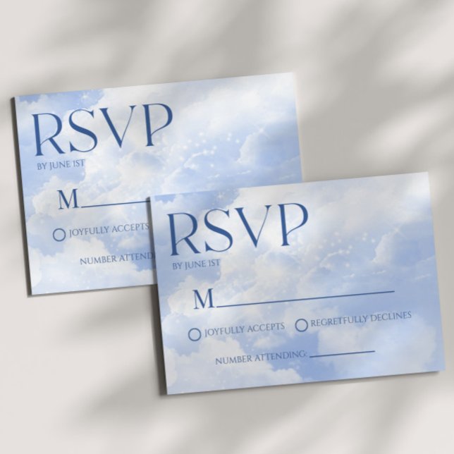 Blue White Sparkle Clouds Dreamy Elegant Wedding RSVP Card (Creator Uploaded)