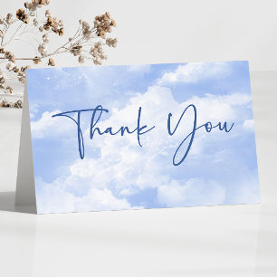 Blue White Sparkle Clouds Wedding Letterpress Thank You Card