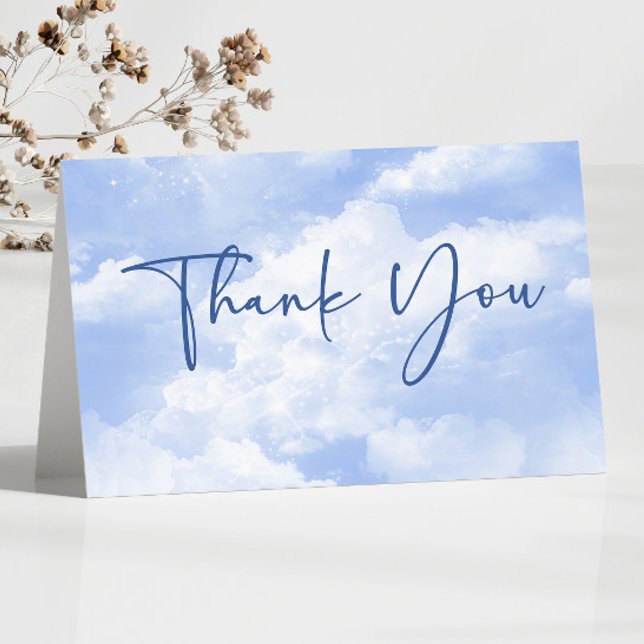 Blue White Sparkle Clouds Wedding Letterpress Thank You Card (Creator Uploaded)