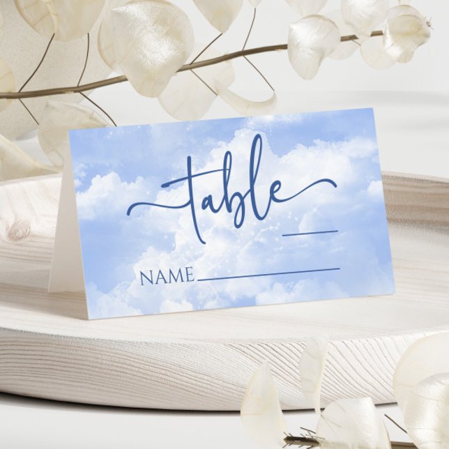 Blue White Sparkle Clouds Wedding Place Card (Creator Uploaded)