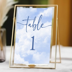 Blue White Sparkle Clouds Wedding Table Number