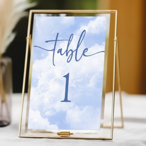 Blue White Sparkle Clouds Wedding Table Number