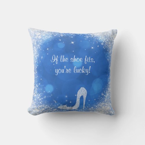 Blue  White Sparkle Glamour High Heel Shoes Throw Pillow