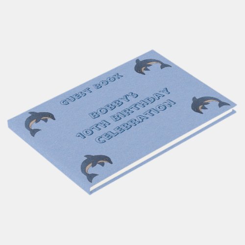 Blue White Sparkle Look Jumping Birthday Dolphins Guest Book