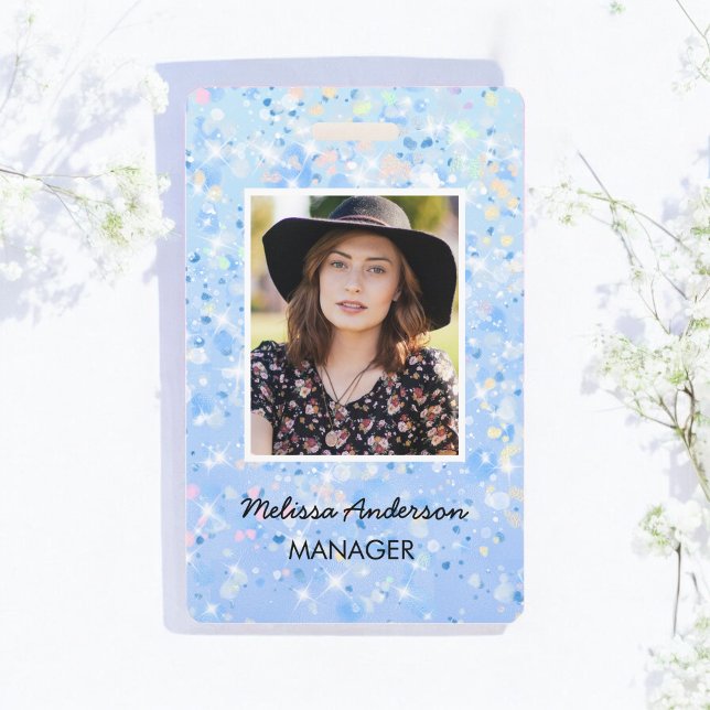 Blue White Sparkle Staff Employee Photo ID Badge (Creator Uploaded)