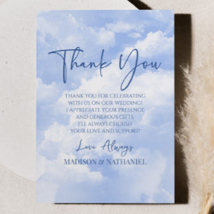 Blue White Sparkly Clouds Wedding Thank You Card