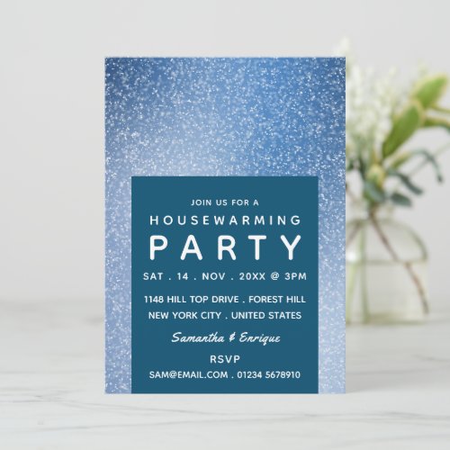 Blue  White Speck Housewarming Party Invite