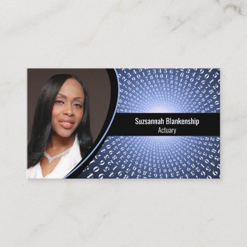 Blue White Spiral Numbers Custom Photo QR Code Business Card