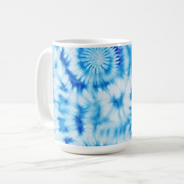 Blue White Spiral Tie Dye Coffee Mug (Front Left)