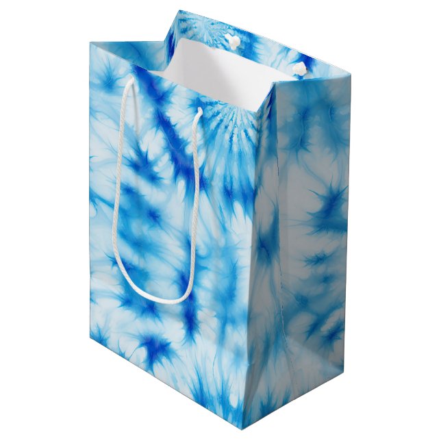 Blue White Spiral Tie Dye Medium Gift Bag (Front Angled)