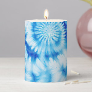 Blue White Spiral Tie Dye Pillar Candle