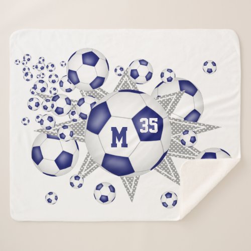blue white sports room soccer ball blowout sherpa blanket