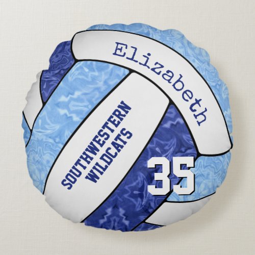 blue white sports team colors girly volleyball round pillow
