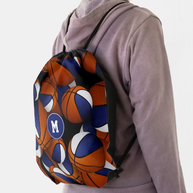 Blue white sports team kids teens basketball drawstring bag (Insitu)