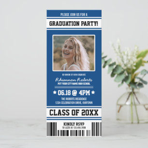 Blue White Sporty Graduation Party Ticket Invitation