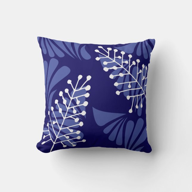 BLUE WHITE SPRIGS Retro Throw Pillow (Front)