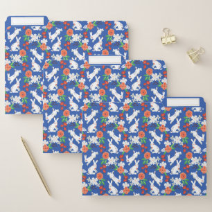 Blue White Spring Bunny Floral Garden File Folder