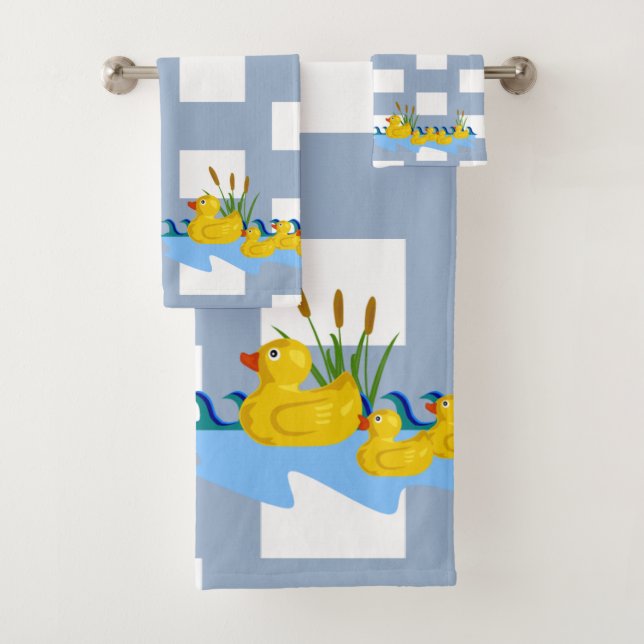 Blue & White Square Bathroom Towel Sets Ducks (Insitu)