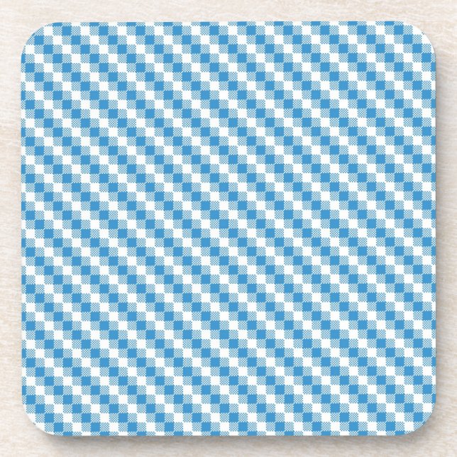 Blue-white squares background beverage coaster (Front)