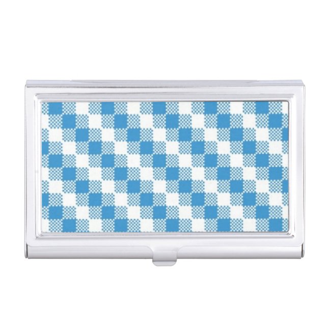Blue-white squares background business card case (Front)