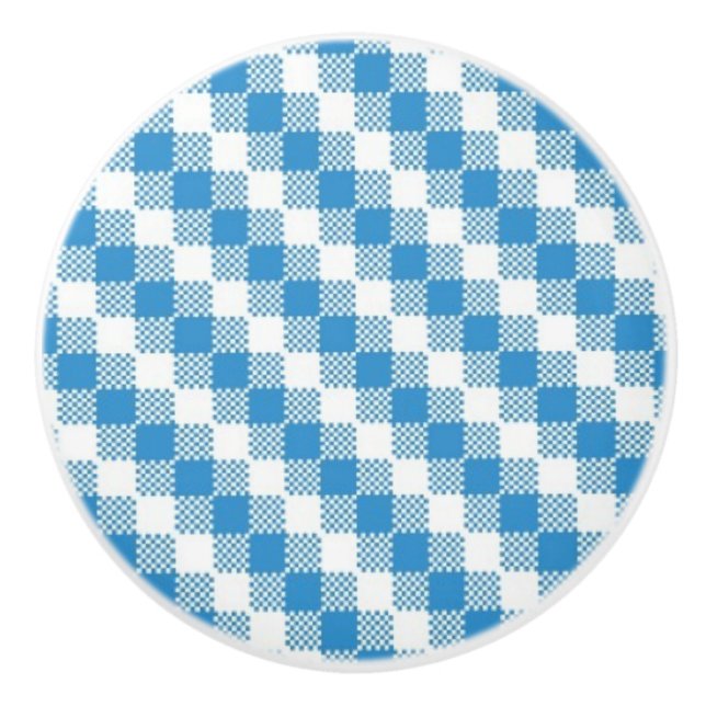 Blue-white squares background ceramic knob (Front)