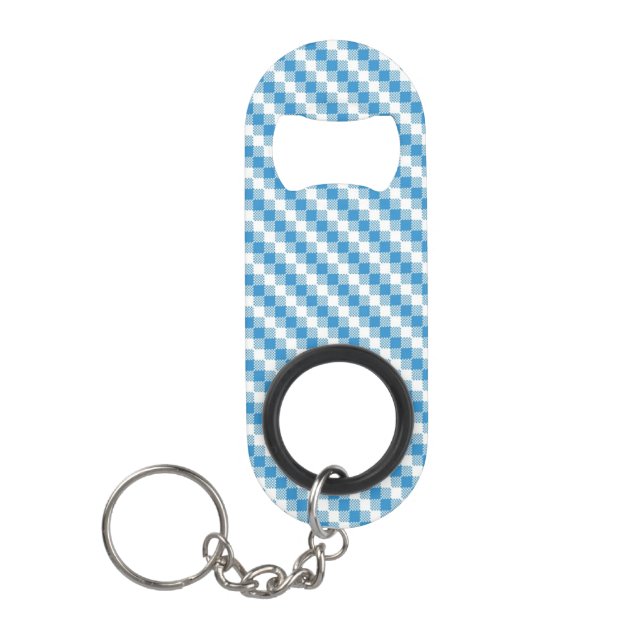 Blue-white squares background keychain bottle opener (Front)