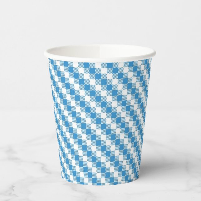 Blue-white squares background paper cups (Left)
