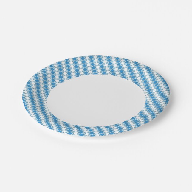 Blue-white squares background paper plates (Angled)