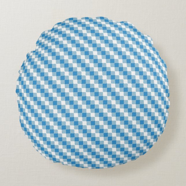 Blue-white squares background round pillow (Front)