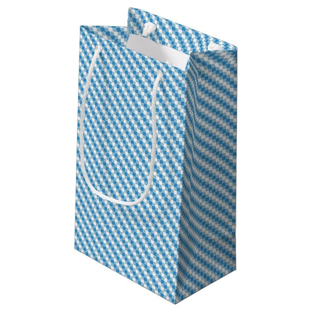 Blue-white squares background small gift bag (Back Angled)