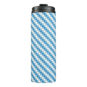 Blue-white squares background thermal tumbler