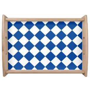 Blue white squares geometric serving tray