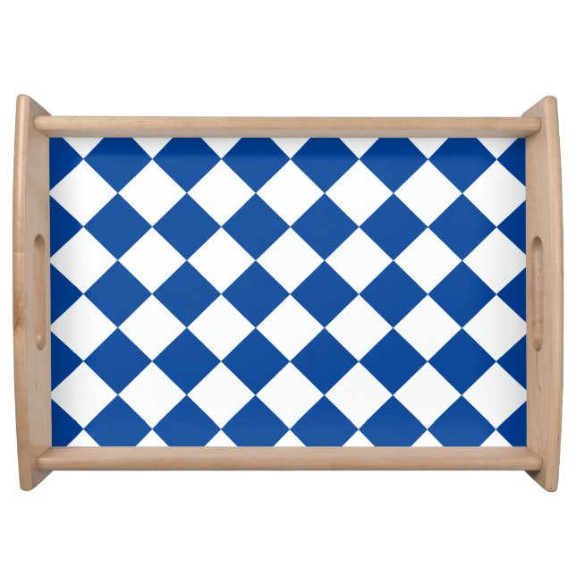 Blue white squares geometric serving tray (Front)