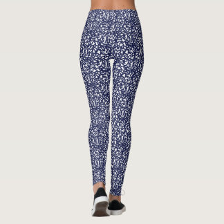 Blue white squiggly design leggings